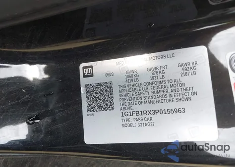 2023 Chevrolet Camaro Rwd 1Lt из США, поврежденный, VIN 1G1FB1RX3P0155963